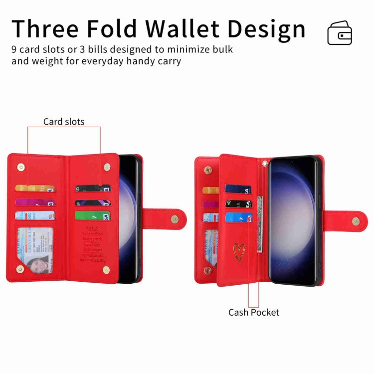 For Samsung Galaxy S23 Ultra 5G POLA Love Multi-Card Slots Zipper Wallet Leather Phone Case