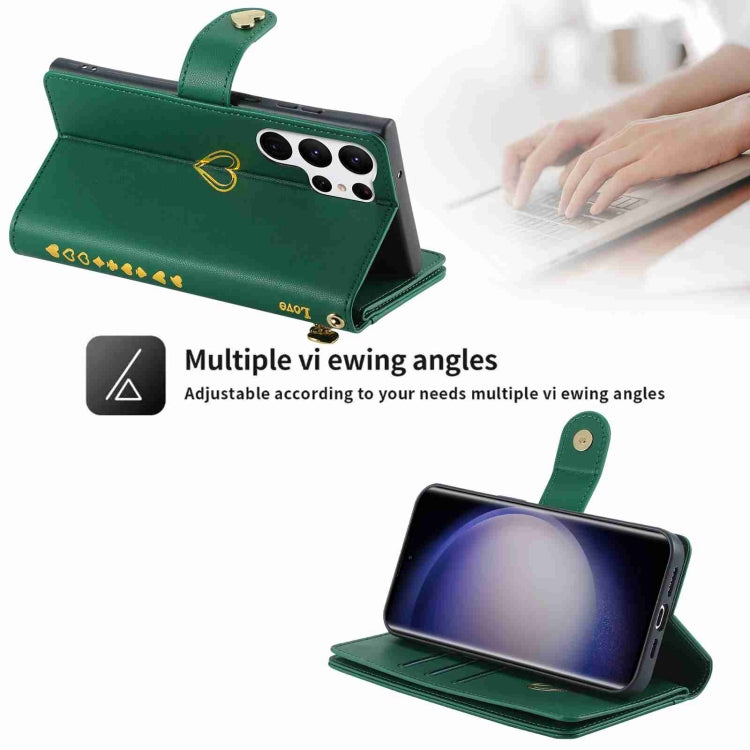 For Samsung Galaxy S23 Ultra 5G POLA Love Multi-Card Slots Zipper Wallet Leather Phone Case