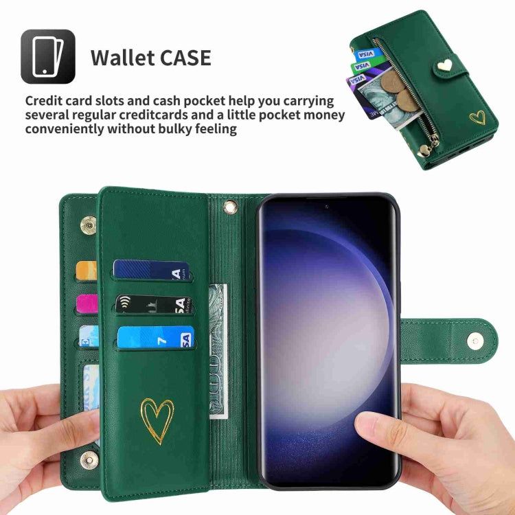 For Samsung Galaxy S23 Ultra 5G POLA Love Multi-Card Slots Zipper Wallet Leather Phone Case