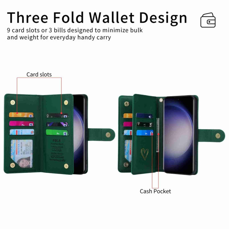 For Samsung Galaxy S23 Ultra 5G POLA Love Multi-Card Slots Zipper Wallet Leather Phone Case