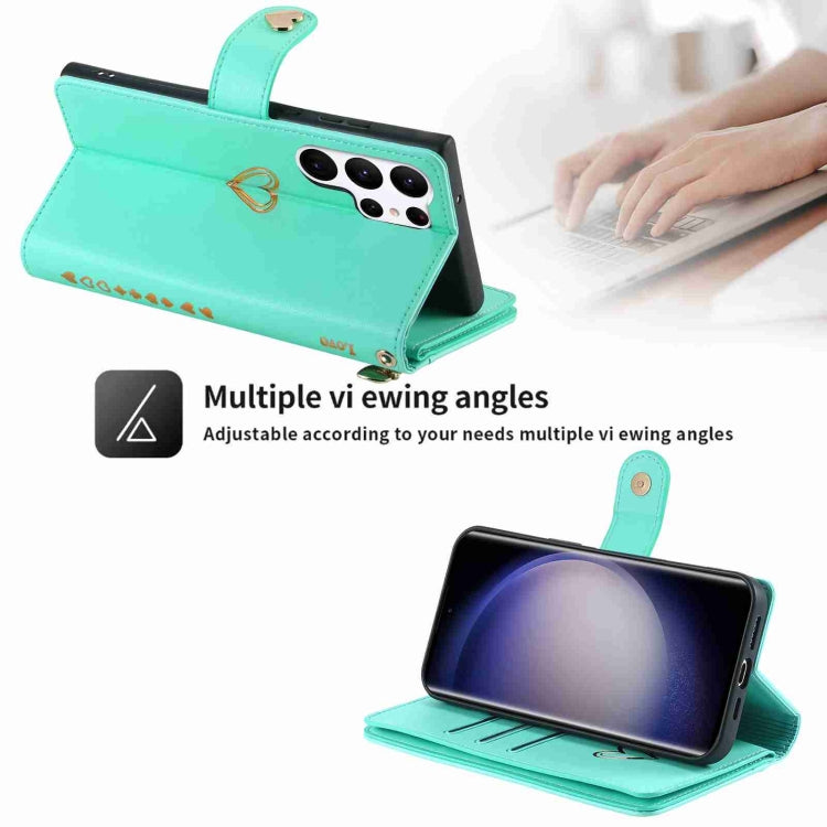 For Samsung Galaxy S23 Ultra 5G POLA Love Multi-Card Slots Zipper Wallet Leather Phone Case