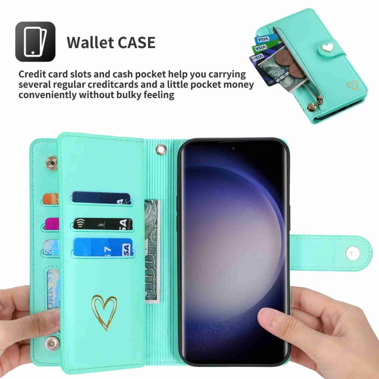 For Samsung Galaxy S23 Ultra 5G POLA Love Multi-Card Slots Zipper Wallet Leather Phone Case