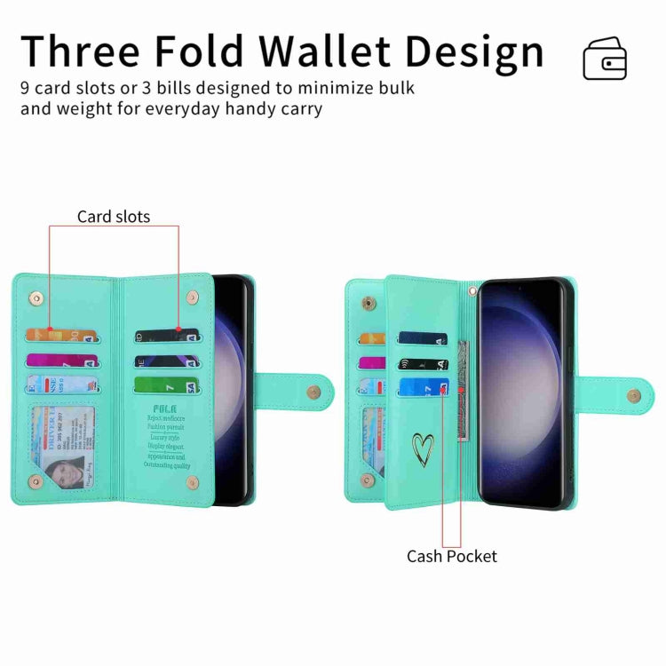 For Samsung Galaxy S23 Ultra 5G POLA Love Multi-Card Slots Zipper Wallet Leather Phone Case