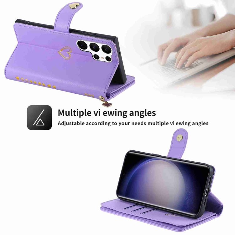 For Samsung Galaxy S23 Ultra 5G POLA Love Multi-Card Slots Zipper Wallet Leather Phone Case