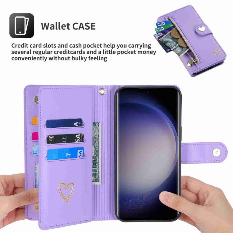For Samsung Galaxy S23 Ultra 5G POLA Love Multi-Card Slots Zipper Wallet Leather Phone Case