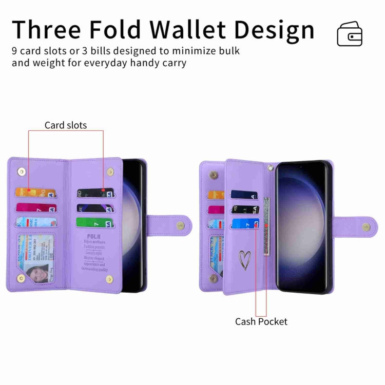 For Samsung Galaxy S23 Ultra 5G POLA Love Multi-Card Slots Zipper Wallet Leather Phone Case