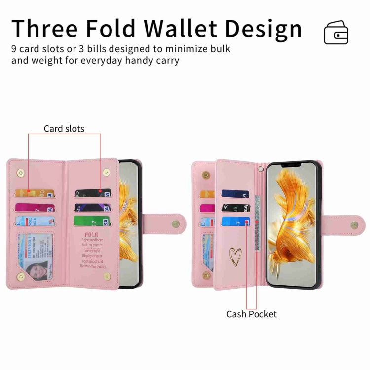 For Huawei Mate 50 Pro POLA Love Multi-Card Slots Zipper Wallet Leather Phone Case