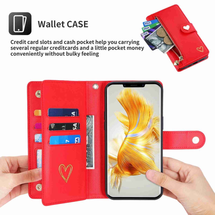 For Huawei Mate 50 Pro POLA Love Multi-Card Slots Zipper Wallet Leather Phone Case