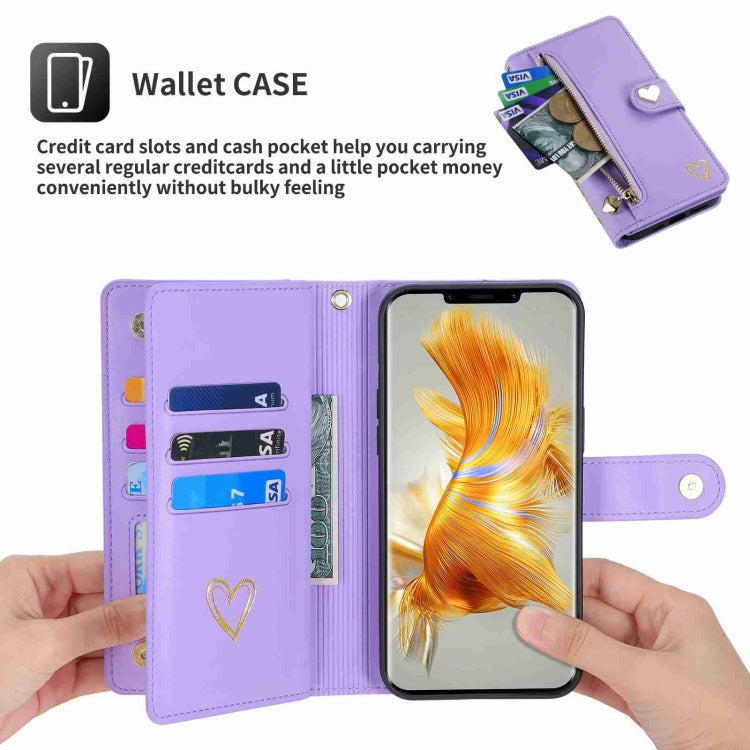 For Huawei Mate 50 Pro POLA Love Multi-Card Slots Zipper Wallet Leather Phone Case