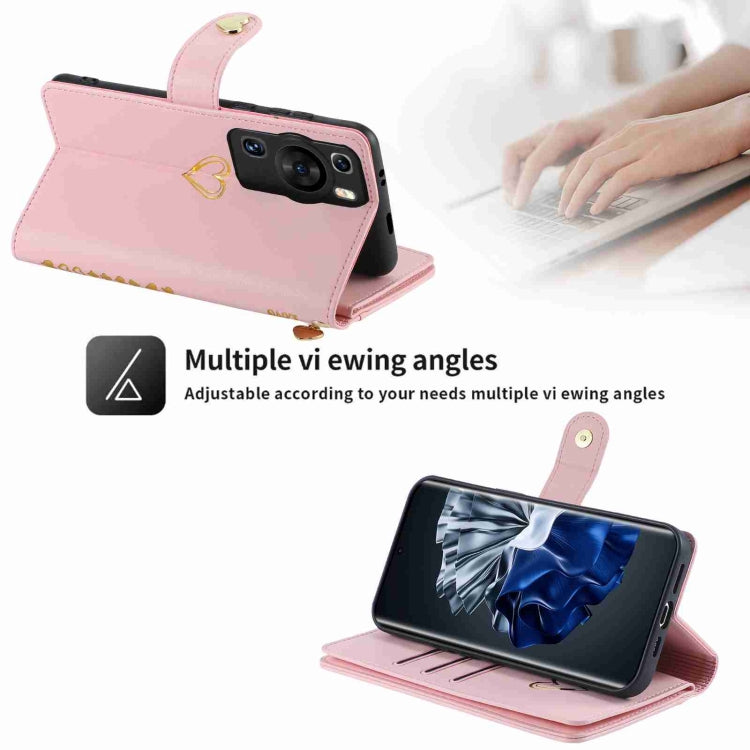 For Huawei P60 Pro POLA Love Multi-Card Slots Zipper Wallet Leather Phone Case