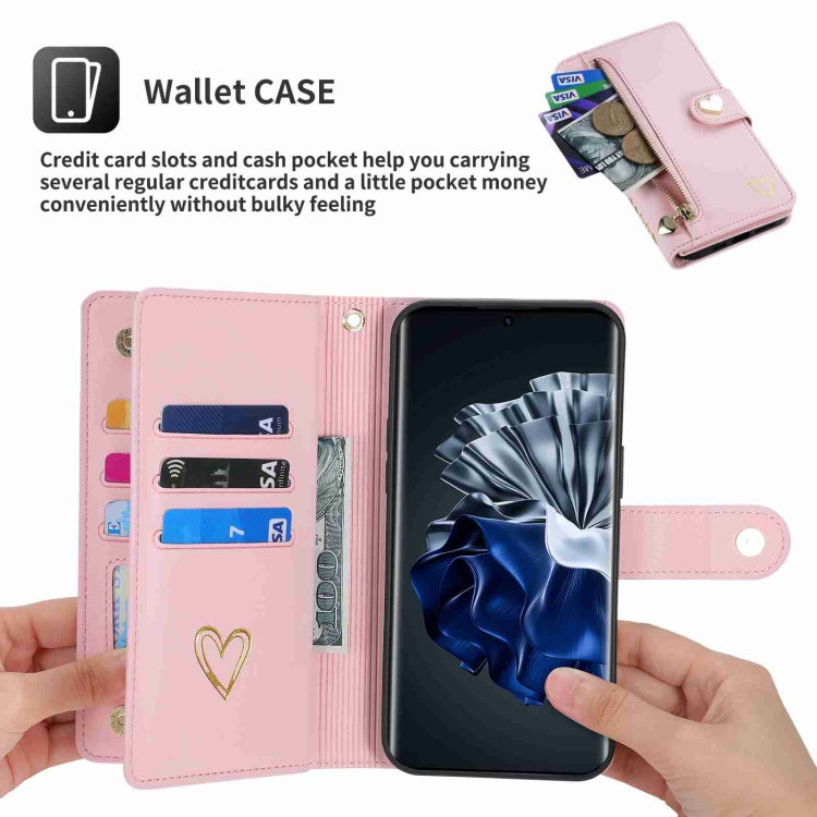 For Huawei P60 Pro POLA Love Multi-Card Slots Zipper Wallet Leather Phone Case
