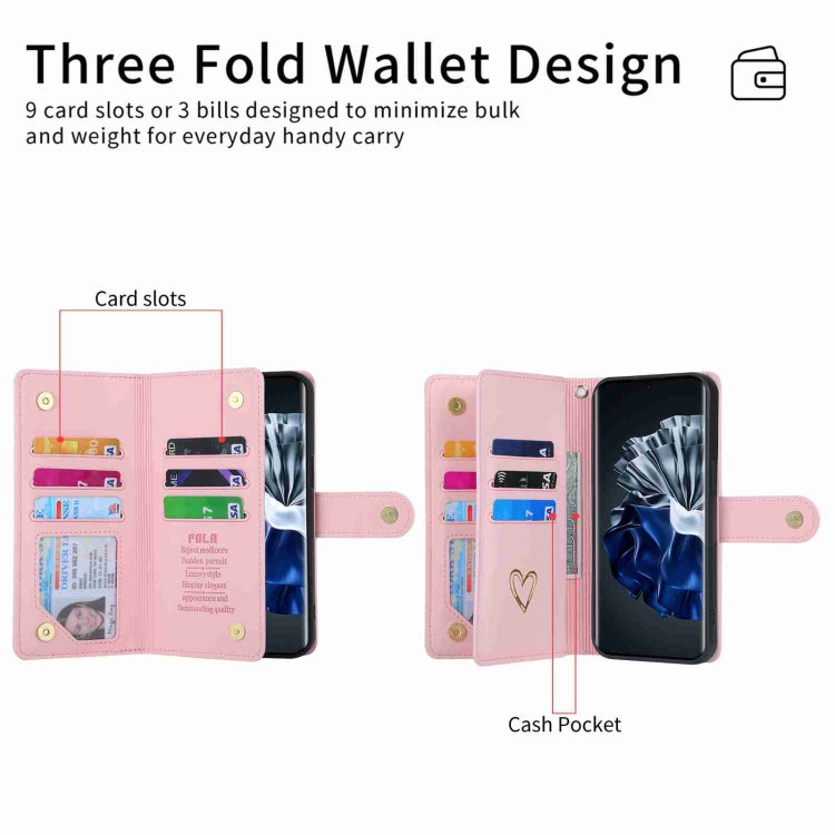 For Huawei P60 Pro POLA Love Multi-Card Slots Zipper Wallet Leather Phone Case