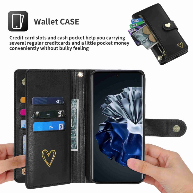 For Huawei P60 Pro POLA Love Multi-Card Slots Zipper Wallet Leather Phone Case