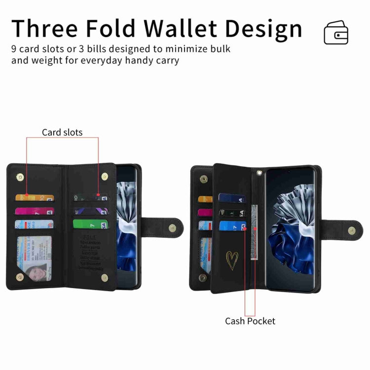 For Huawei P60 Pro POLA Love Multi-Card Slots Zipper Wallet Leather Phone Case