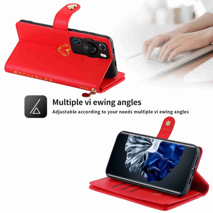 For Huawei P60 Pro POLA Love Multi-Card Slots Zipper Wallet Leather Phone Case