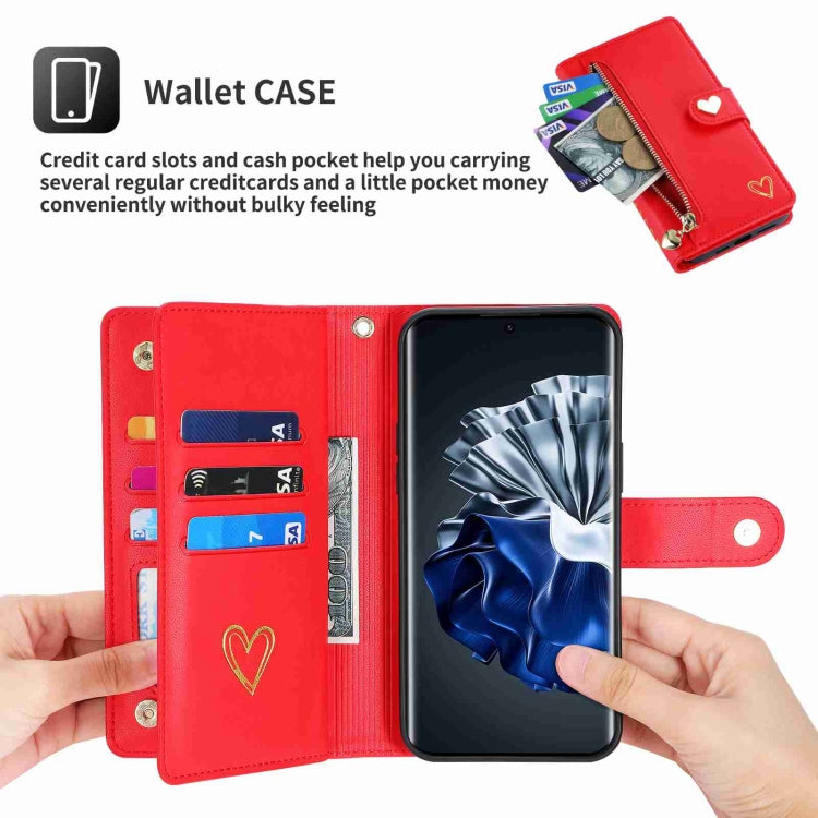 For Huawei P60 Pro POLA Love Multi-Card Slots Zipper Wallet Leather Phone Case