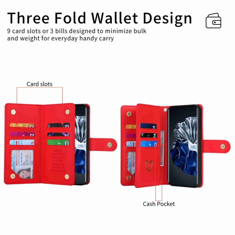 For Huawei P60 Pro POLA Love Multi-Card Slots Zipper Wallet Leather Phone Case