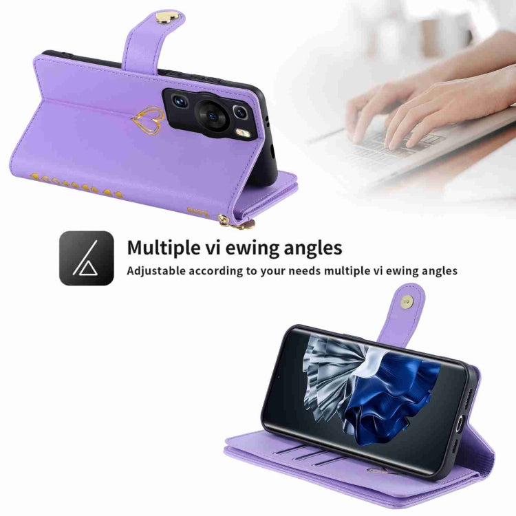 For Huawei P60 Pro POLA Love Multi-Card Slots Zipper Wallet Leather Phone Case