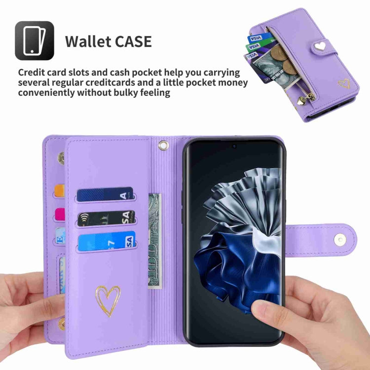For Huawei P60 Pro POLA Love Multi-Card Slots Zipper Wallet Leather Phone Case