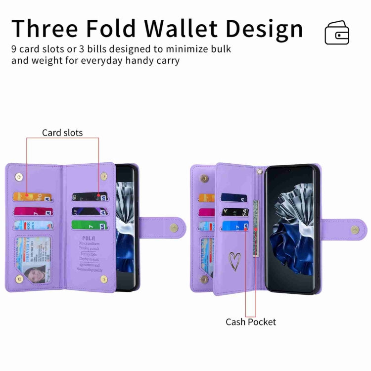 For Huawei P60 Pro POLA Love Multi-Card Slots Zipper Wallet Leather Phone Case