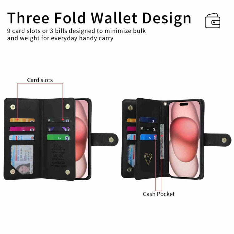 For iPhone 12 POLA Love Multi-Card Slots Zipper Wallet Leather Phone Case
