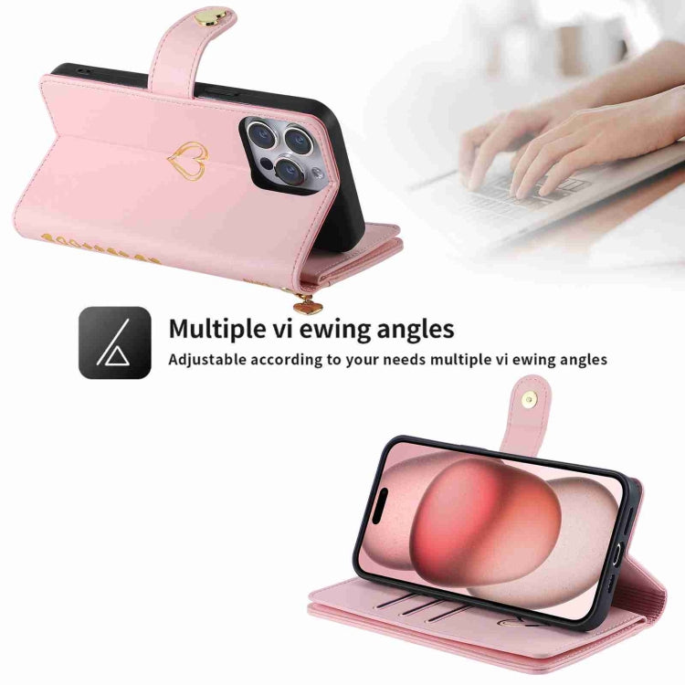 For iPhone 13 POLA Love Multi-Card Slots Zipper Wallet Leather Phone Case