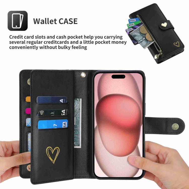 For iPhone 13 POLA Love Multi-Card Slots Zipper Wallet Leather Phone Case