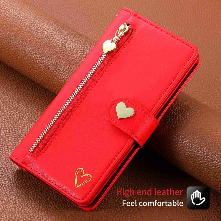 For iPhone 13 POLA Love Multi-Card Slots Zipper Wallet Leather Phone Case