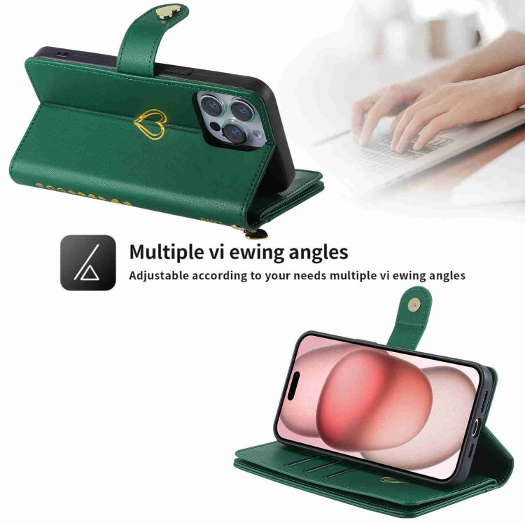 For iPhone 13 POLA Love Multi-Card Slots Zipper Wallet Leather Phone Case