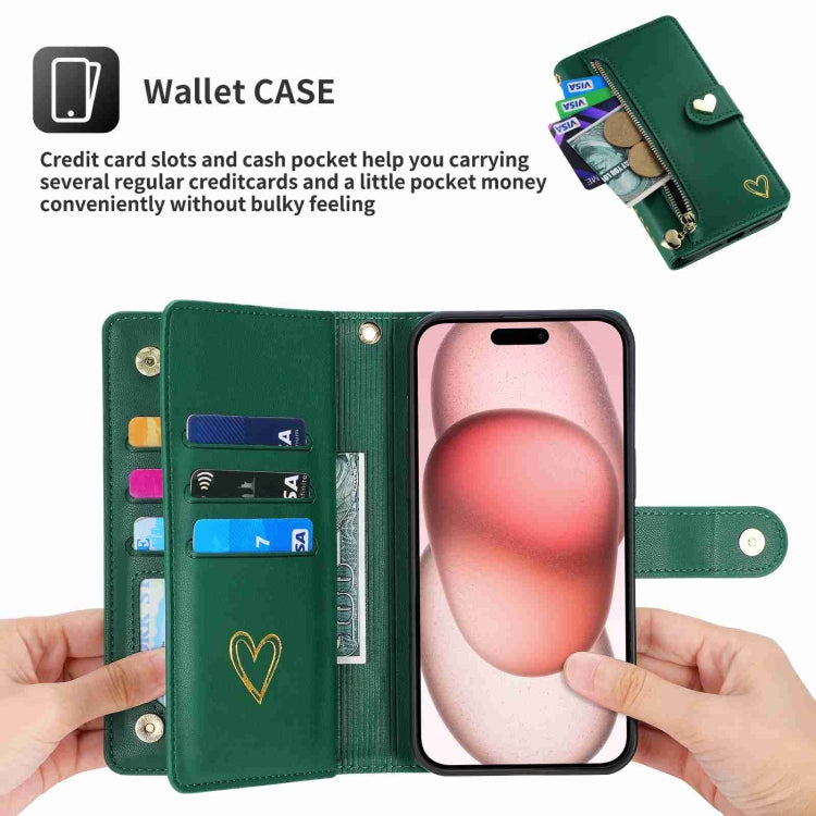 For iPhone 13 POLA Love Multi-Card Slots Zipper Wallet Leather Phone Case