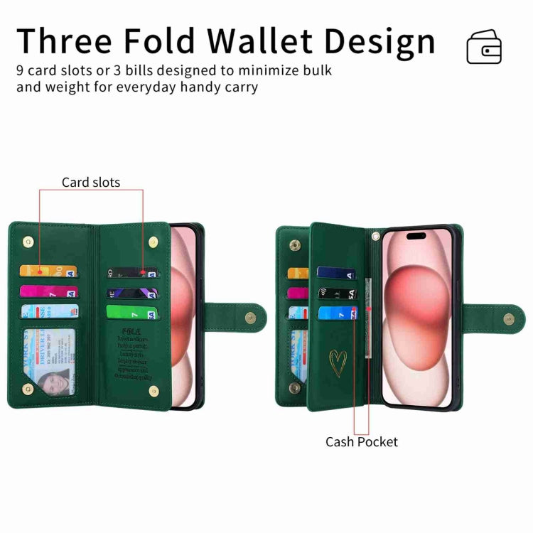 For iPhone 13 POLA Love Multi-Card Slots Zipper Wallet Leather Phone Case