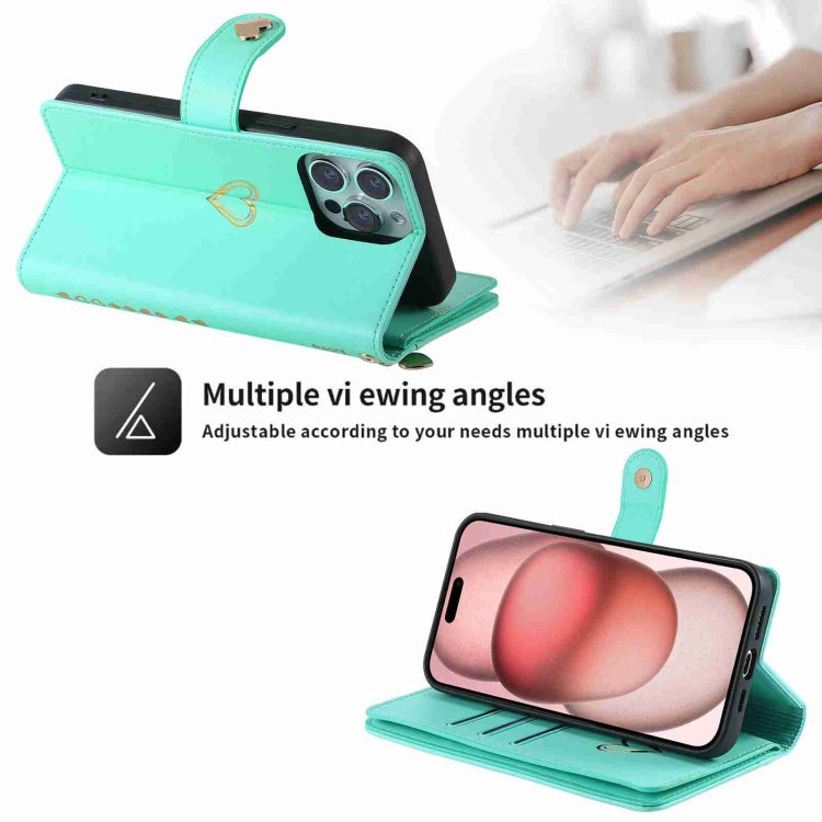 For iPhone 13 POLA Love Multi-Card Slots Zipper Wallet Leather Phone Case