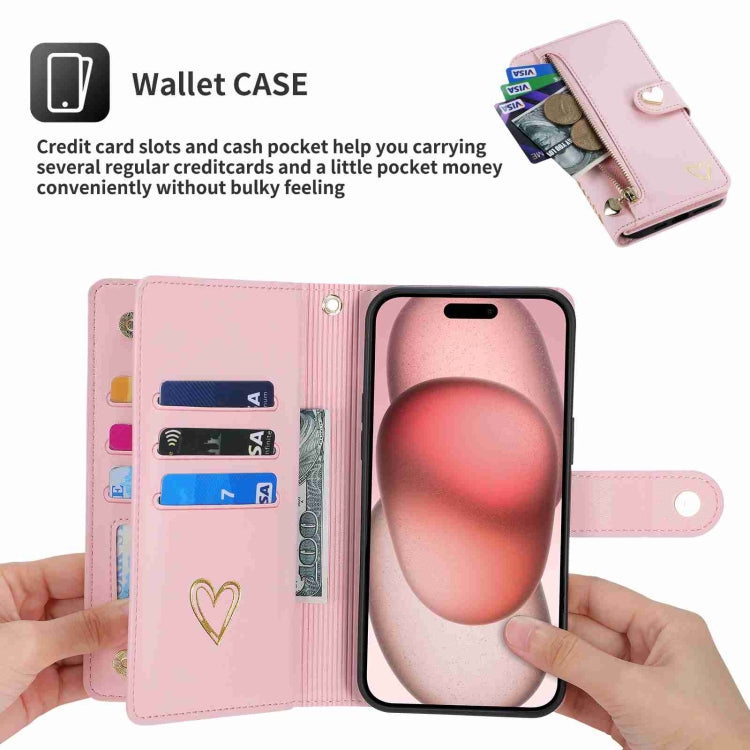 For iPhone 14 POLA Love Multi-Card Slots Zipper Wallet Leather Phone Case