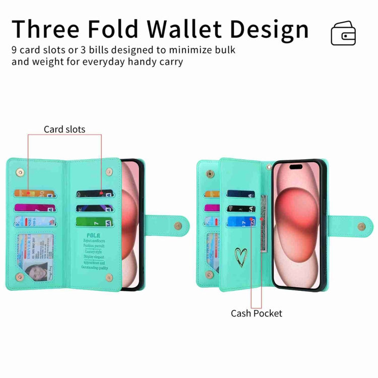 For iPhone 14 POLA Love Multi-Card Slots Zipper Wallet Leather Phone Case
