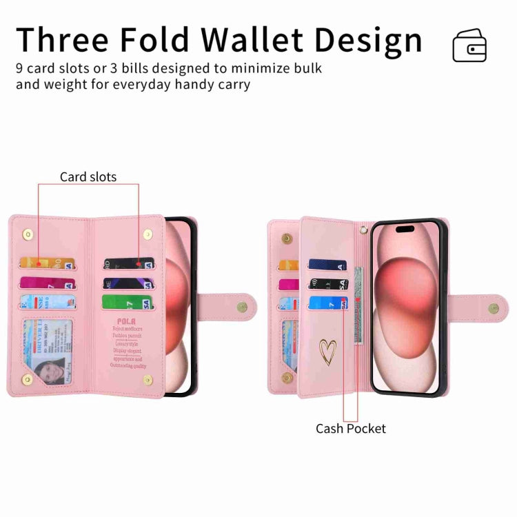 For iPhone 14 Plus POLA Love Multi-Card Slots Zipper Wallet Leather Phone Case