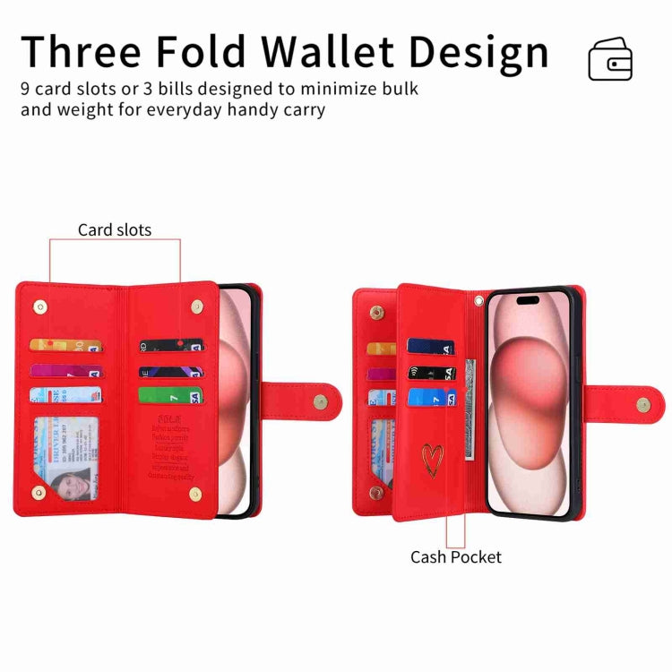 For iPhone 14 Pro POLA Love Multi-Card Slots Zipper Wallet Leather Phone Case