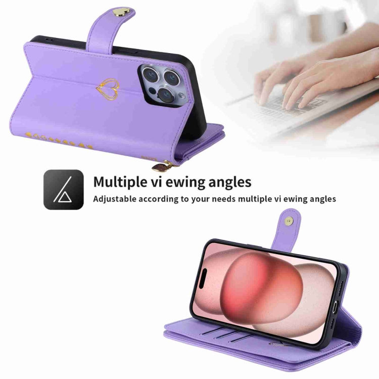 For iPhone 14 Pro POLA Love Multi-Card Slots Zipper Wallet Leather Phone Case