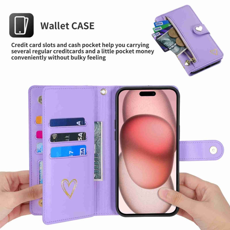 For iPhone 14 Pro POLA Love Multi-Card Slots Zipper Wallet Leather Phone Case