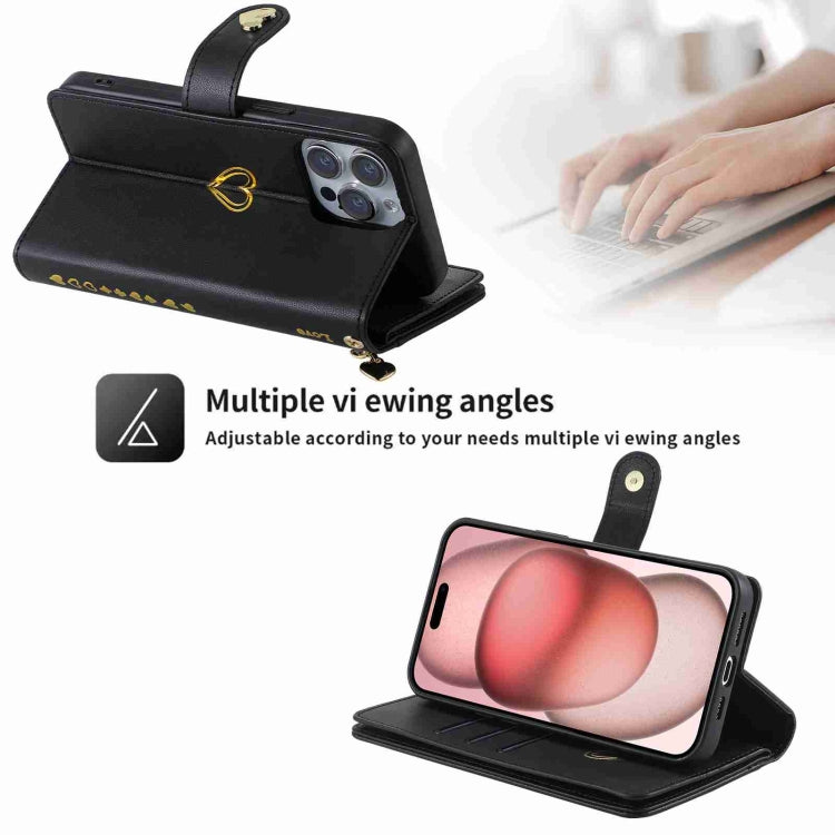 For iPhone 15 POLA Love Multi-Card Slots Zipper Wallet Leather Phone Case
