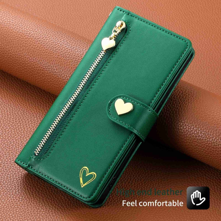 For iPhone 15 POLA Love Multi-Card Slots Zipper Wallet Leather Phone Case