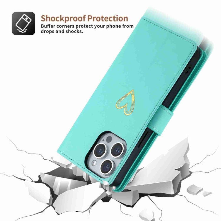 For iPhone 15 POLA Love Multi-Card Slots Zipper Wallet Leather Phone Case