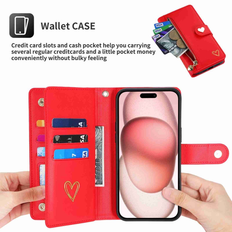 For iPhone 15 Plus POLA Love Multi-Card Slots Zipper Wallet Leather Phone Case