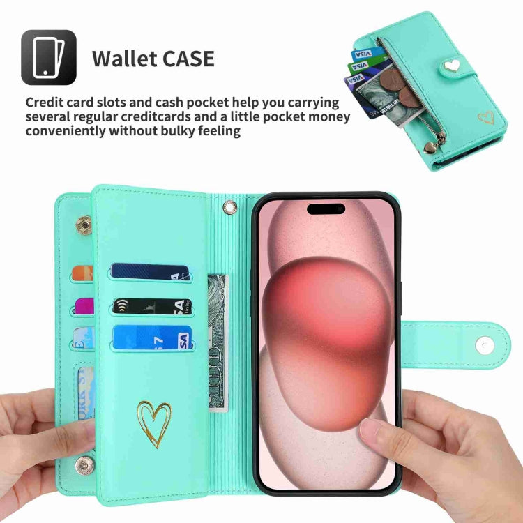 For iPhone 15 Plus POLA Love Multi-Card Slots Zipper Wallet Leather Phone Case