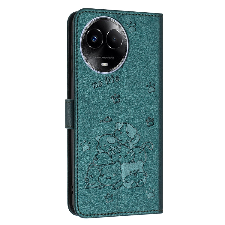 For Realme 11 5G Global / 11x Embossed Kitten Phone Leather Case with Lanyard