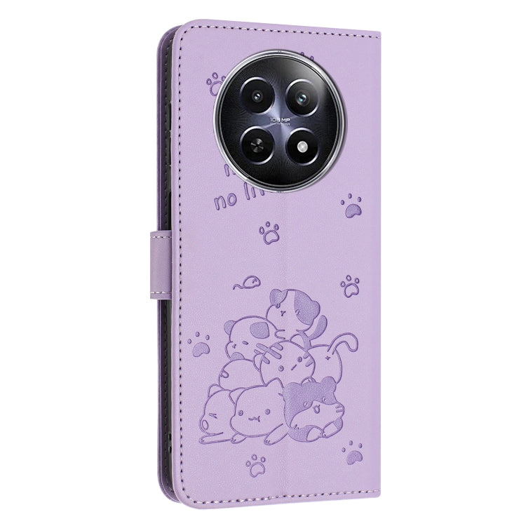 For Realme 12 5G / 12x 5G Global Embossed Kitten Phone Leather Case with Lanyard