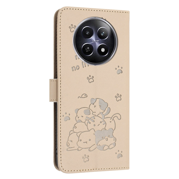 For Realme 12 5G / 12x 5G Global Embossed Kitten Phone Leather Case with Lanyard