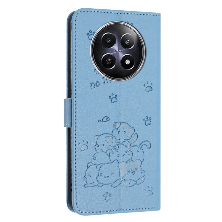 For Realme 12 5G / 12x 5G Global Embossed Kitten Phone Leather Case with Lanyard