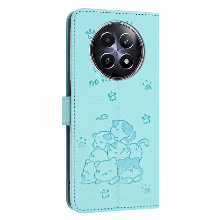 For Realme 12 5G / 12x 5G Global Embossed Kitten Phone Leather Case with Lanyard