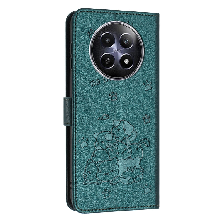 For Realme 12 5G / 12x 5G Global Embossed Kitten Phone Leather Case with Lanyard