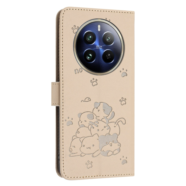 For Realme 12 Pro+ / 12 Pro Embossed Kitten Phone Leather Case with Lanyard